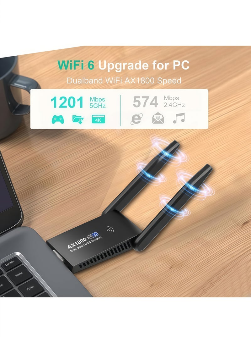 أورييل محول واي فاي USB لاسلكي - مستقبل لاسلكي خارجي ثنائي النطاق 2.4 جيجاهرتز/5.8 جيجاهرتز بسرعة 1800 ميجابت في الثانية، بطاقة شبكة لاسلكية، يدعم واي فاي 6، USB 3.0، WPA3، MU-MIMO، متوافق مع أجهزة الكمبيوتر المكتبية والمحمولة، يعمل بنظامي التشغيل ويندوز 11/10 فقط، برنامج تشغيل مدمج، سهل الاستخدام (التوصيل والتشغيل) - Image 2